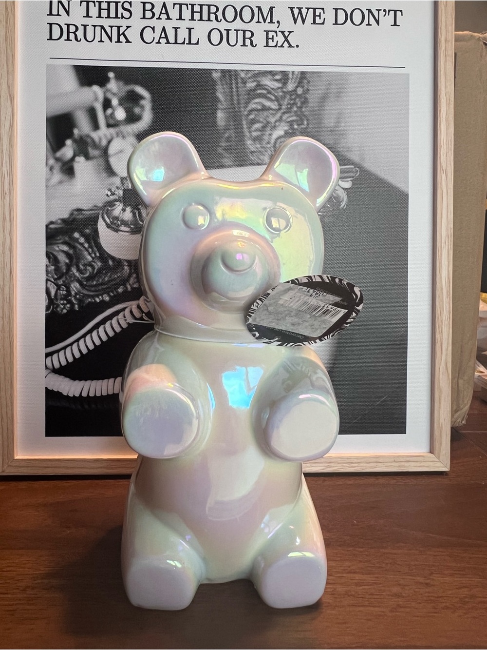 Iridescent Ceramic Bear statue,- Home Art Accent - White
